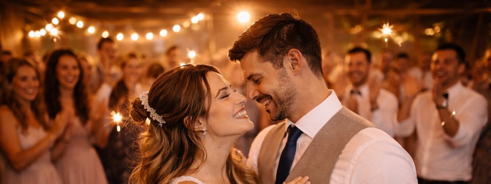 Brautpaar beim Hochzeitstanz in Rödinghausen mit emotionaler Atmosphäre und stimmungsvoller Beleuchtung auf der Tanzfläche